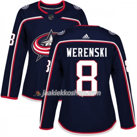 Nainen NHL Columbus Blue Jackets Pelipaita Zach Werenski 8 Adidas 2017-2018 Marine Sininen Authentic